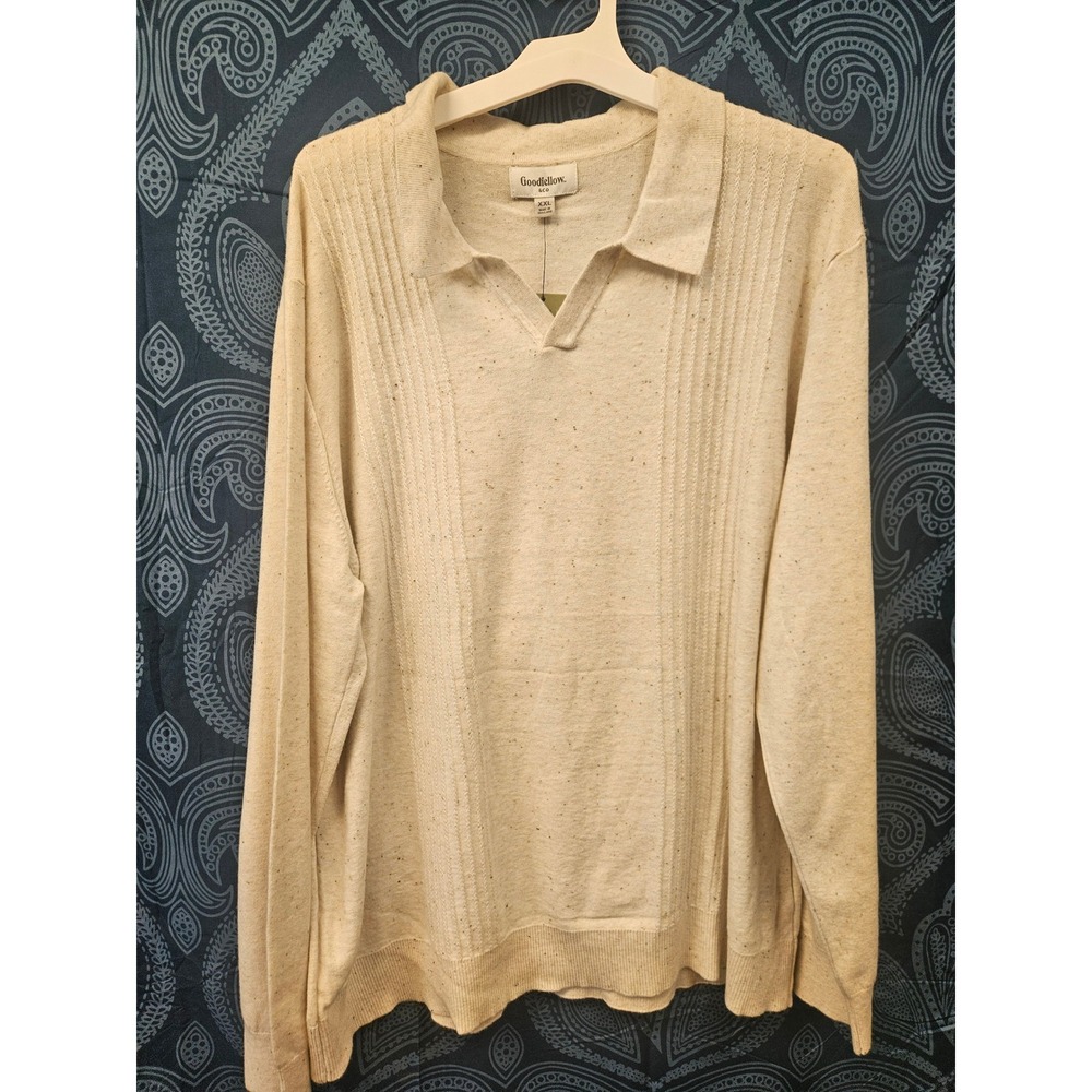Goodfellow & Co Mens XXL Cream Oatmeal Flecked Long Sleeve Sweater Polo